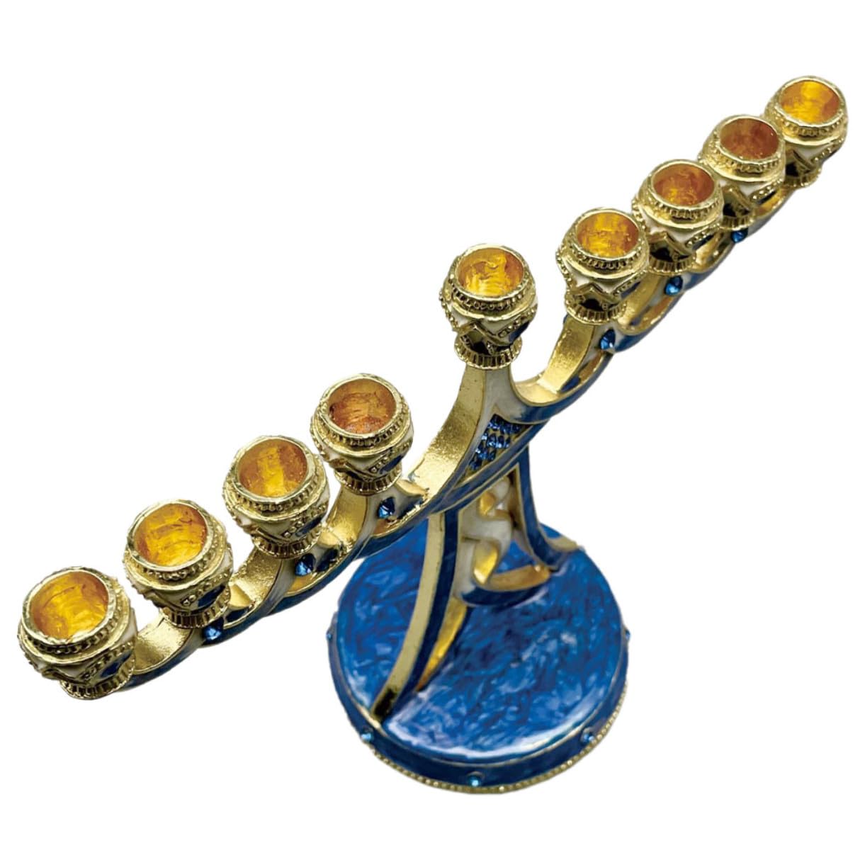 Candeliere Ebraico per Cerimonie Religiose in Metallo Blu, Design Vintage 9 Braccia Stabile e Robusto, per Camera da Letto o Festa