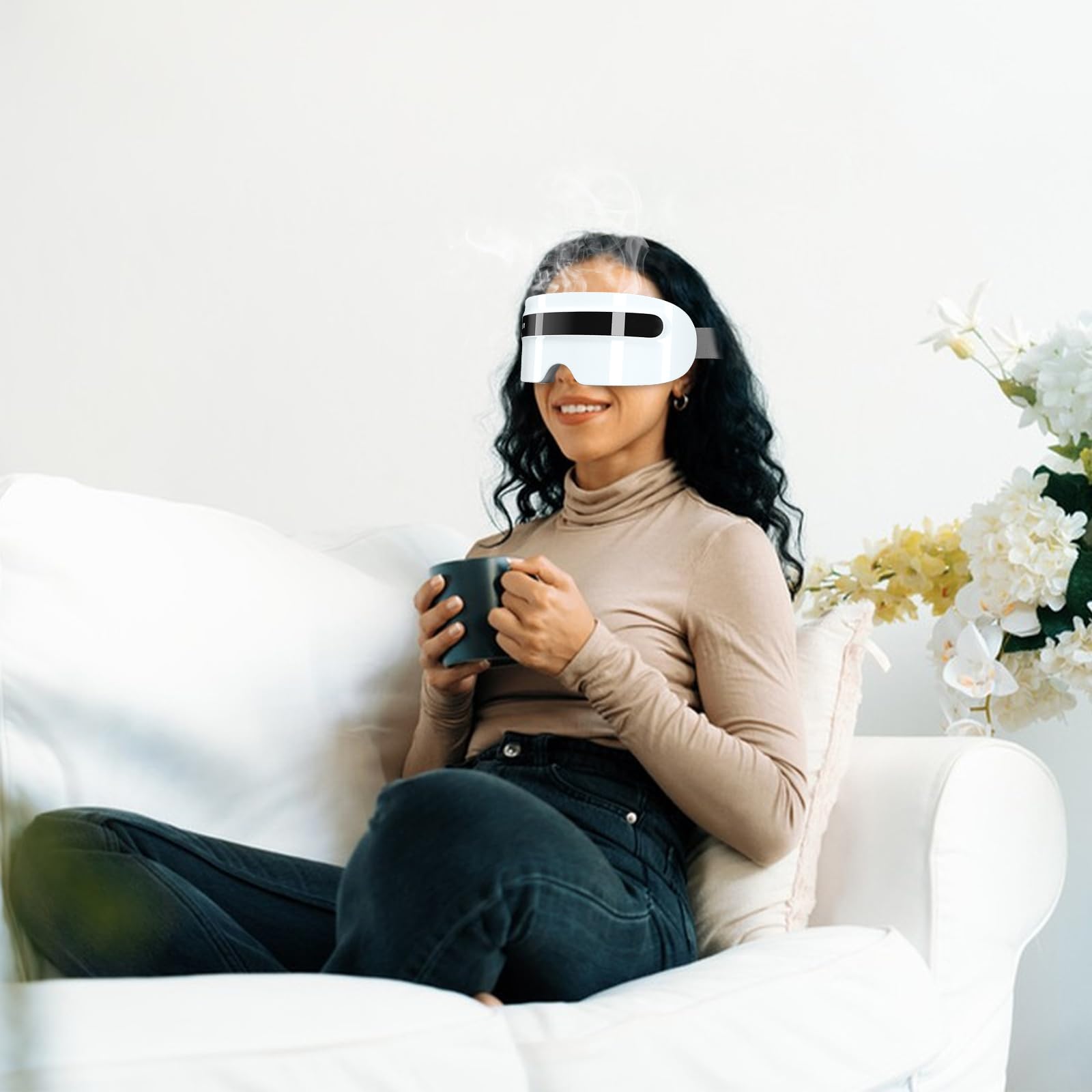 Massaggiatore per gli occhi con vapore, maschera per gli occhi riscaldante con vibrazione e musica Bluetooth, massaggiatore per occhi stanchi e secchi, 5 modalità di massaggio degli occhi ricaricabile