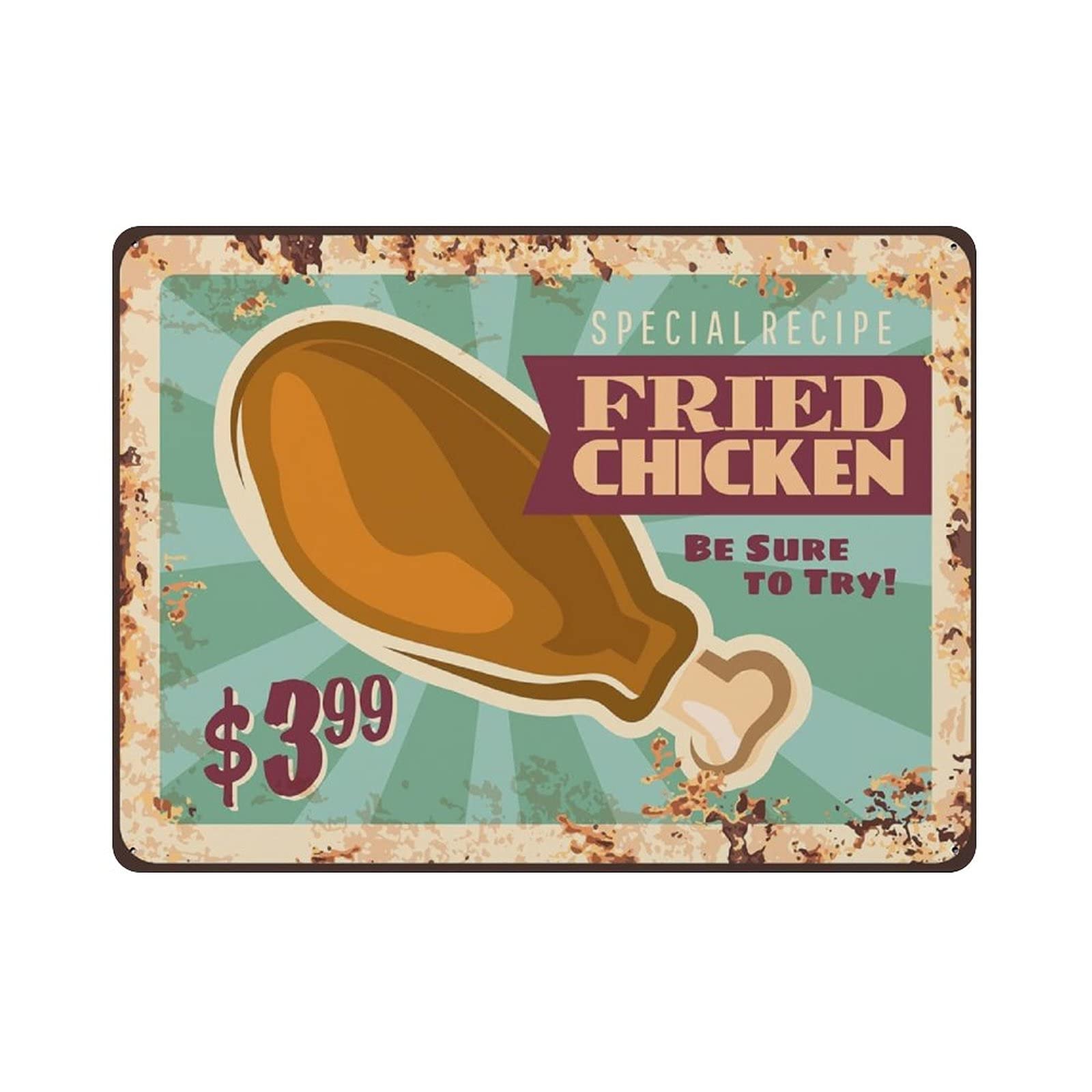 rayprint Metal Tin Sign Fried Chicken Vintage Tin Poster Metal Sign Wall Decoration Country Kitchen Home Garage Decor 12"x16"