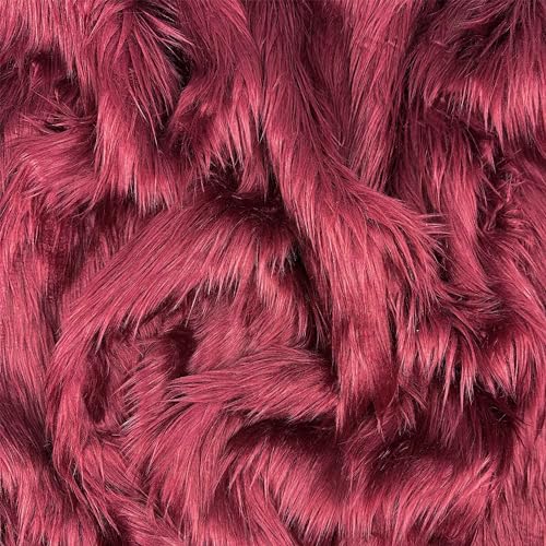 Barcelonetta | Faux Fur Fabric | Soft & Plush | Costume, Upholstery, Decoration, Sewing Material | Fluffy, Fuzzy | Shaggy, Long Pile (Burgundy, Half Yard)