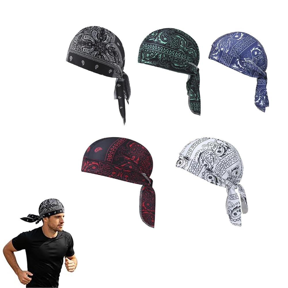 Paisley Cooling Headscarf Cap,Breathable Motorcycle Head Wrap & Helmet Liner,Bandana Beanie Motorcycle Pirate Head Wrap Safety Helmet Liner Elastic Fit,Sweat Wicking Pirate Bandana Beanie (5pcs)