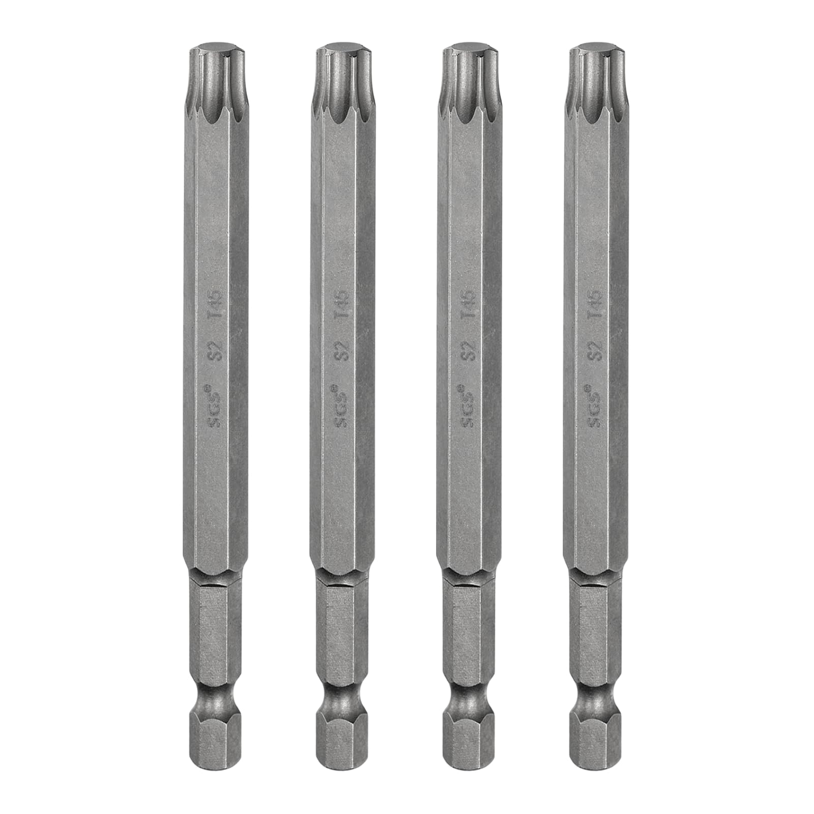 sourcing map 4pcs T45 Torx Head Screwdriver Bit 1/4" Hex Shank 4" (100mm) Long Magnetic No Hole Tip Tamper Proof 6 Point Star Screw Driver Drill Bits S2 Steel Industrial Power Screwdrivers