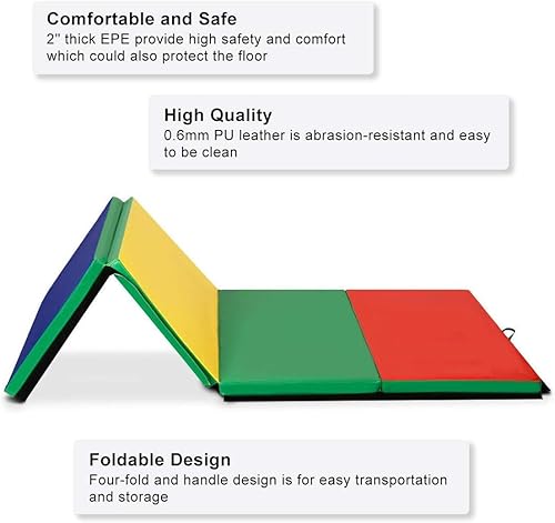 Miniatura 4 de outdoor basic HOMGX - Alfombrilla de gimnasia plegable gruesa de 4 x 10 x 2 pulgadas