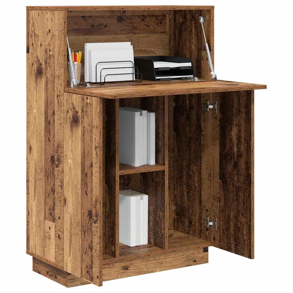 Scrivania in legno anticato, 71,5 x 31,5 x 106,5 cm, con scaffale e 3 ante per casa, studio, camera dei ragazzi, laptop, PC, monitor, tastiera, stampante, raccoglitore