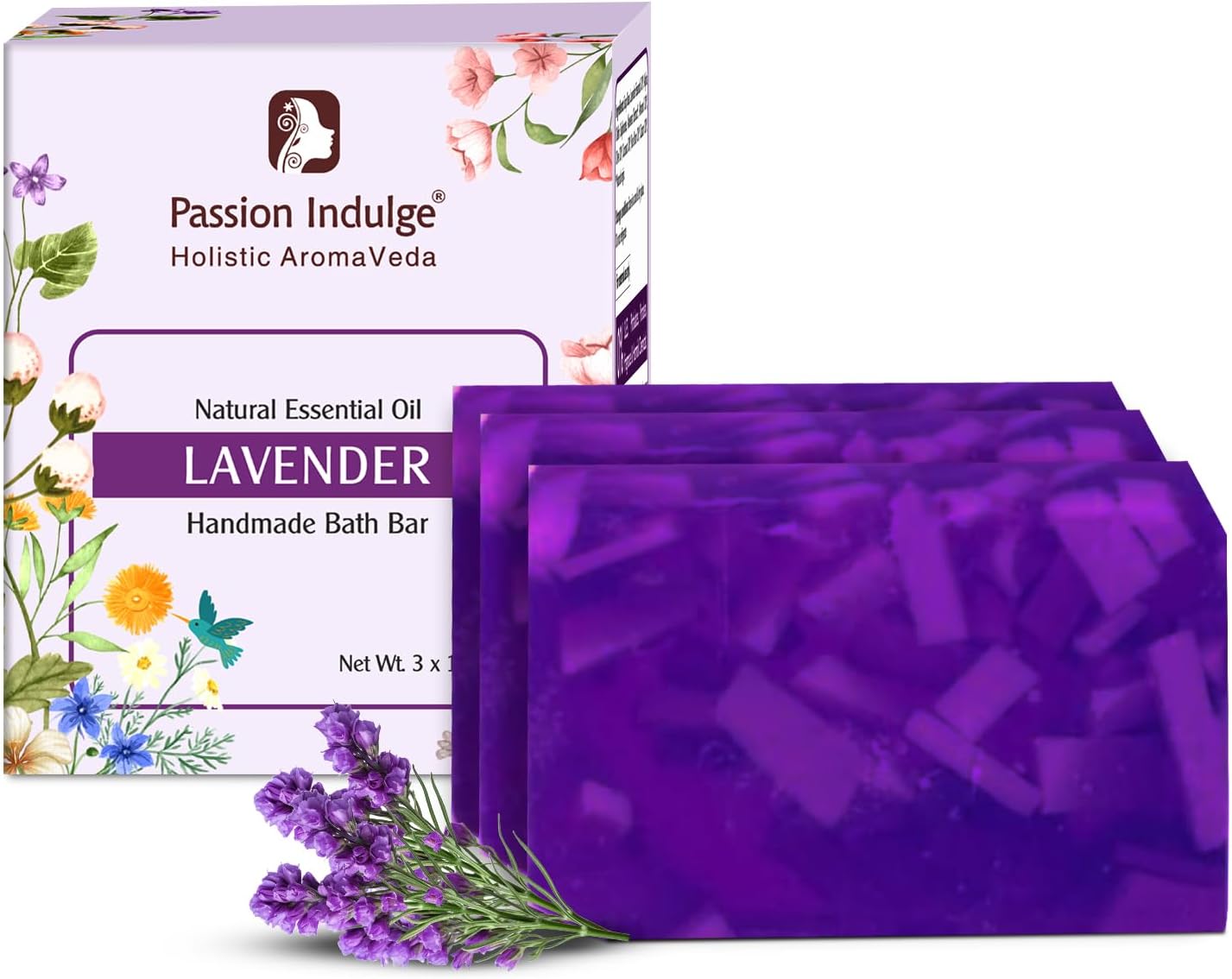 Passion Indulge Lavender Natural Handmade Soap (Pack of 3) โ 100% Pure Essential Oil For Men & Women | Deep Cleansing, Glowing Skin, Herbal, Moisturizing for All Skin Types
