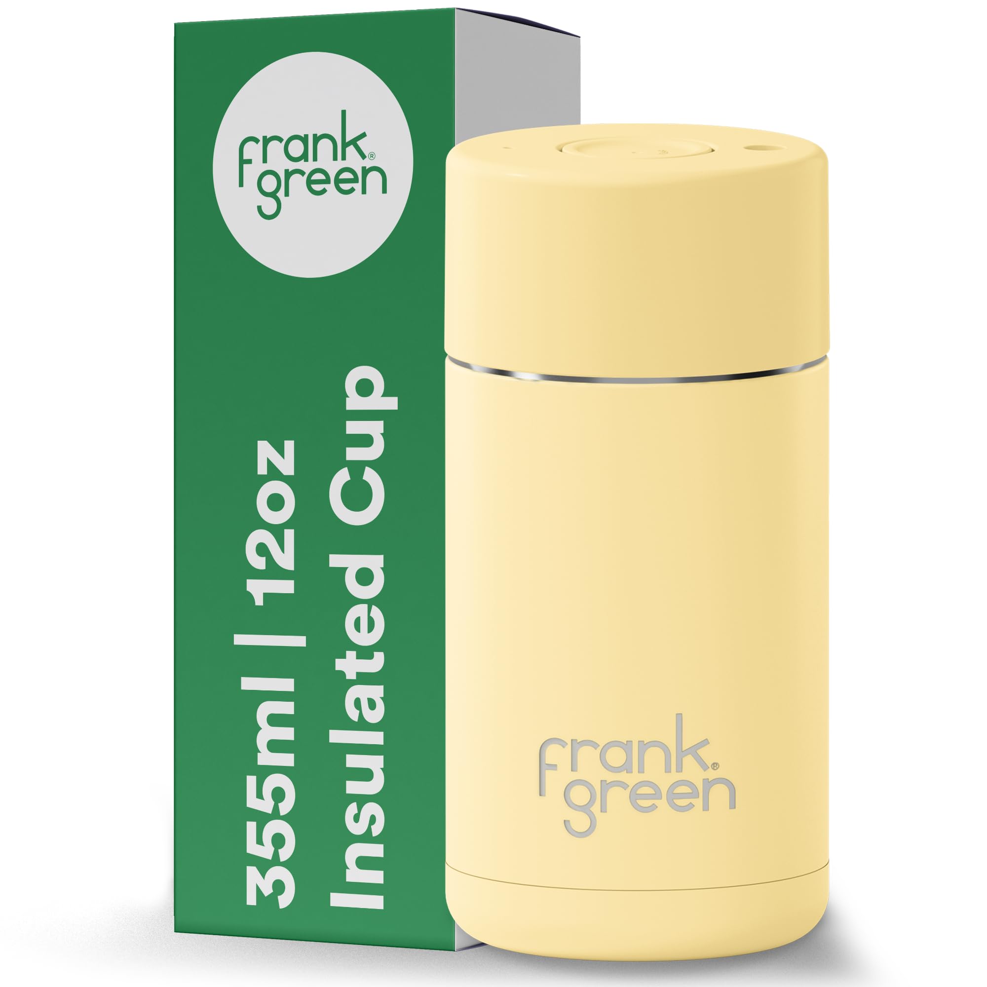 Insulated Travel Mug for Cold Or Hot Drinks - 355ml/12oz Reusable Coffee Cup with Push-Button Lid, Ceramic Lined, Triple Wall Vacuum - Buttermilk Yellow