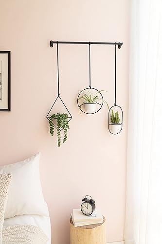 Miniatura 5 de Mkono Maceta colgante de cerámica de 3 niveles y mini macetas colgantes con colgadores de plantas para ventana