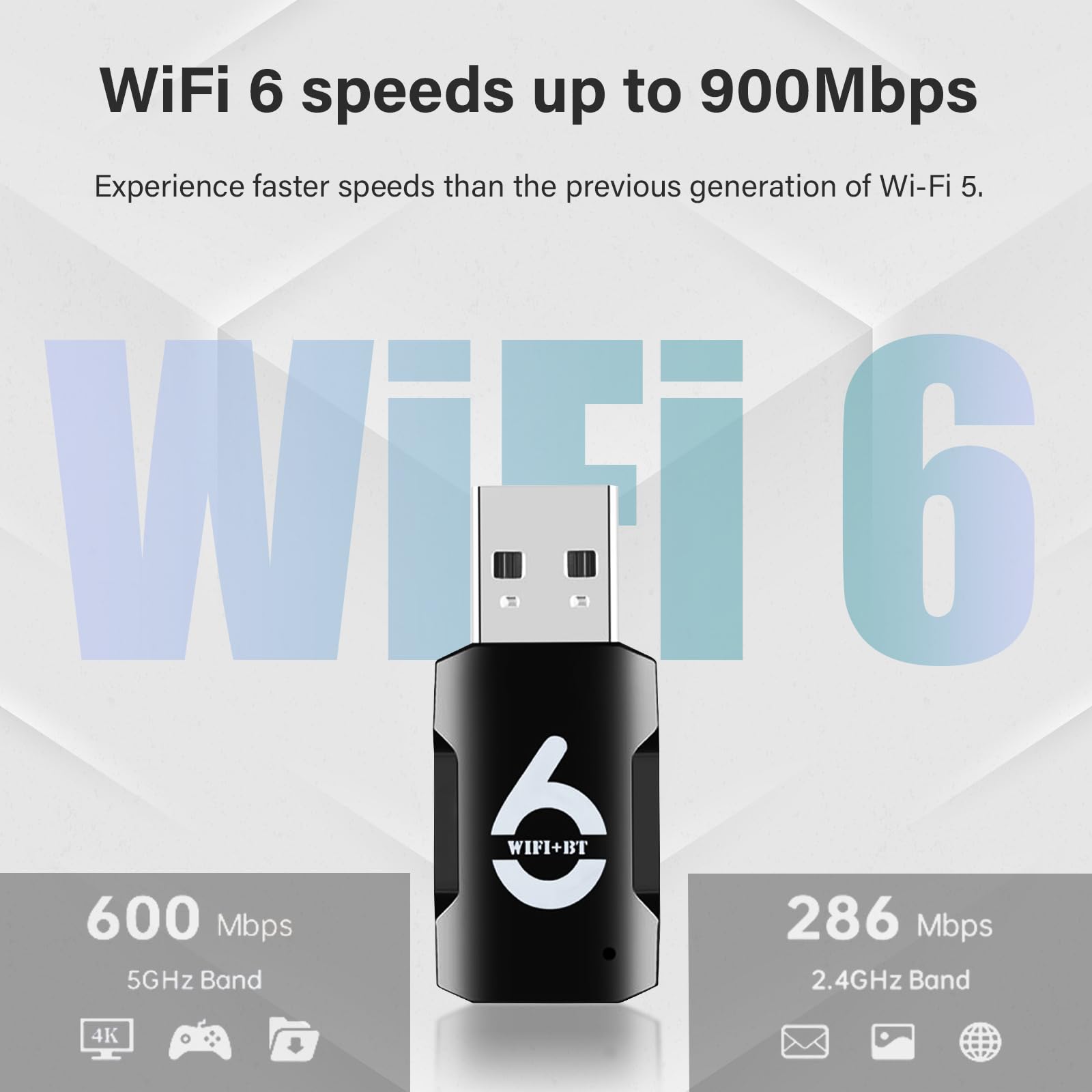 Clé WiFi AC900 Mbps + Bluetooth 5.3 - Adaptateur WiFi6 Double Bande MU-MIMO