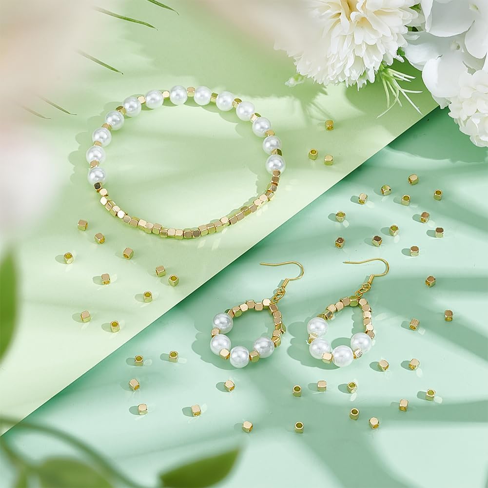 UNICRAFTALE About 150Pcs Real 18K Gold Plated Square Smooth Spacer Beads Stainless Steel Cube Beads Metal Loose Bead Big Hole Bracelet Bead for Bracelet Necklace Earring Jewelry Making Hole 2.2mm - Image 2