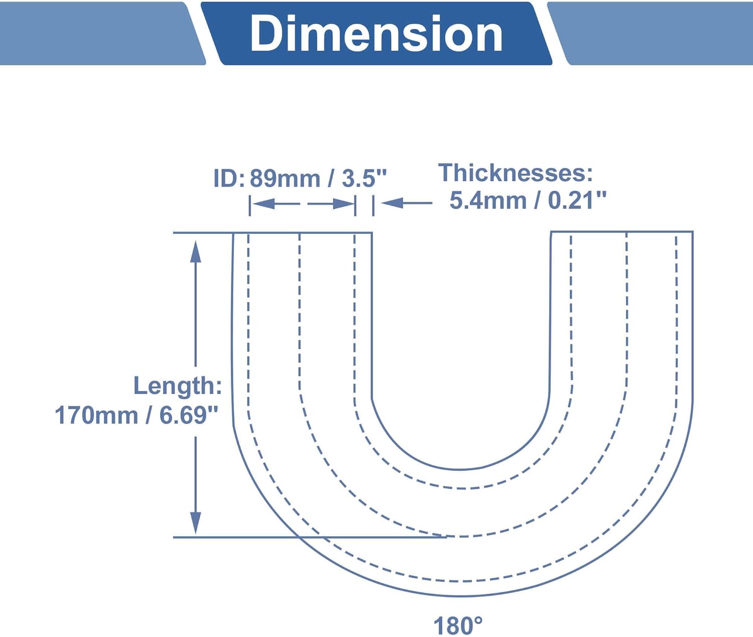 ACROPIX 89mm / 3.5" to 89mm / 3.5" 180 Degree Coupler Silicone Hose 4 Layers of Cloth Intercooler Heater Turbocharger Air Intake Pipe Radiator 170mm Black