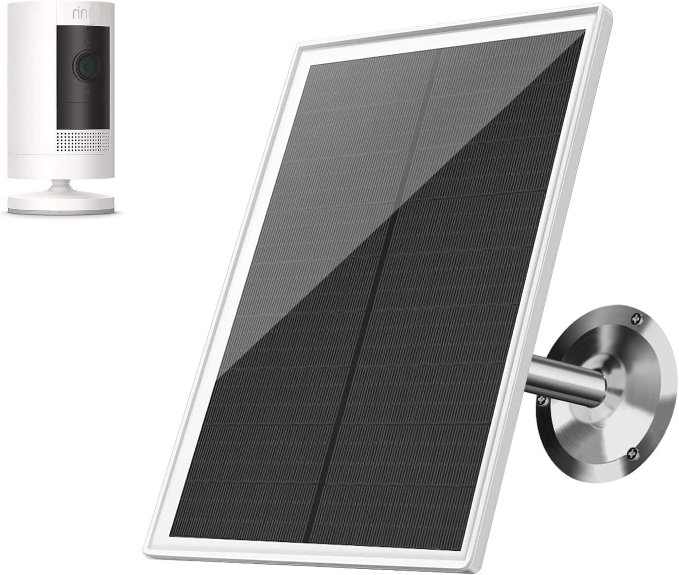 Solar Panel for Ring Camera 6W Solar Charger for Outdoor Cam Compatible with Ring Stick Up Cam Battery Waterproof with 360°Adiustable Mounting, 9.8ft Cable (White,1 Pack)