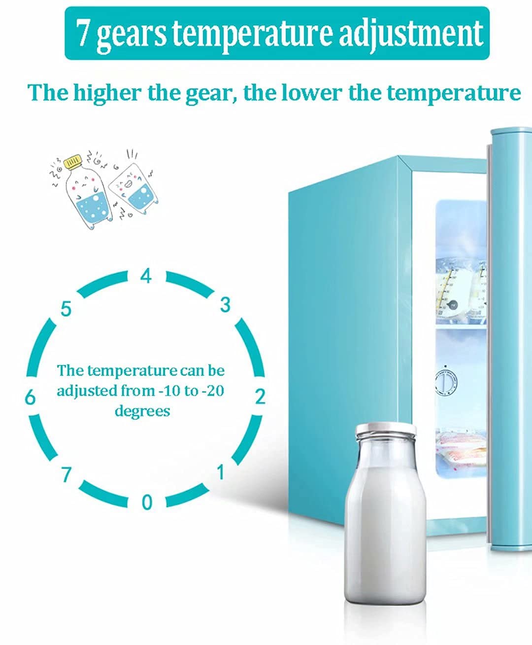 Mini frigo per latte materno, frigo portatile da tavolo per uso domestico, frigorifero congelatore personale per casa e ufficio, bevande/alimenti/cosmetici, regolazione della temperatura a 7 marce (