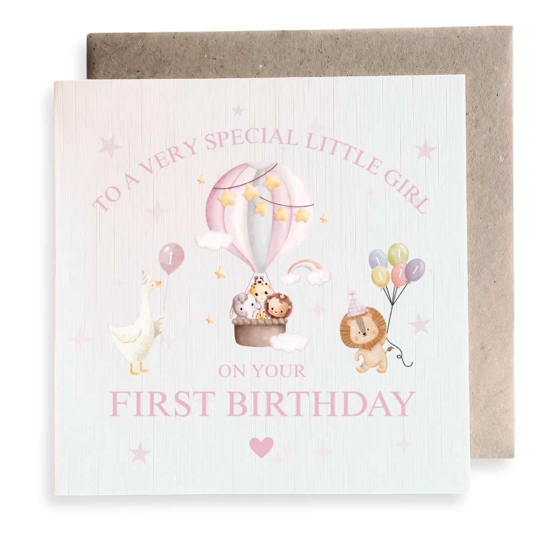 Second Ave Cute 1st Birthday Age 1 Pink Square Card Birthday Greeting Card For Daughter, Granddaughter, Niece, Family, Girl