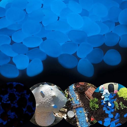 Piedras que brillan en la oscuridad para decoración al aire libre, jardín césped, acuario, pasarela, pecera, camino, alimentado por luz o recarga