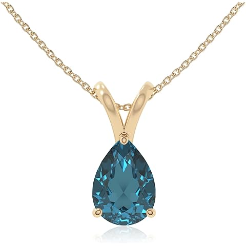 Natural Gemstone V-Bale Solitaire Pear Pendant Necklaces for Women in Silver/18K Ye...