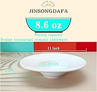 Vista 2 de Cuencos de sopa con borde de cerámica, 8.6 oz, Blanco, 11 pulgadas, Juego de 4 platos pequeños exquisitos para sopa, Platos para pasta con borde