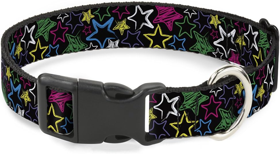 Buckle-Down PC-W31925-WM Plastic Clip Collar, Stars, 1.5" Wide-Fits 16-23" Neck-Medium