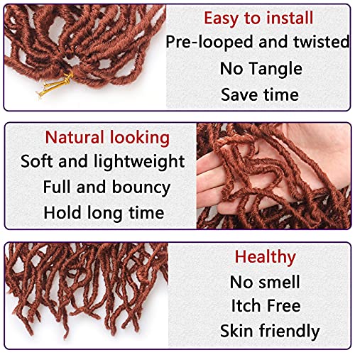 Leeven Ginger Soft Locs Crochet Hair 24 Inch 3 Packs Copper Red Disterssed Faux Locs Pre Looped Natural Butterfly Locs Synthetic Goddess Locs Braids Hair For Women #350 #TOP2