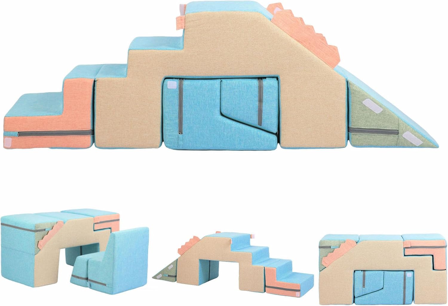 Asweets 4 in 1 Foam Climbing Blocks for Toddlers, Indoor Soft Climb and Crawl Play Climbing Toys for Creativity & Imagination, (Linen-Blue-Pink) 31.5''L x 15.4''W x 16.9''H Linen-blue-pink