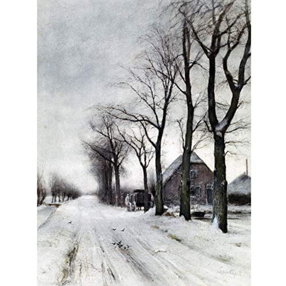 Artery8 Louis Apol Winter Landscape Farm Lane Painting Art Print Canvas Premium Wall Decor Poster Mural
