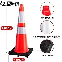 Vista 2 de (8 Conos) BESEA Conos de Tráfico de PVC Naranja de 28" Pulgadas, Base Negra Conos de Seguridad de Construcción para Estacionamiento en Carreteras