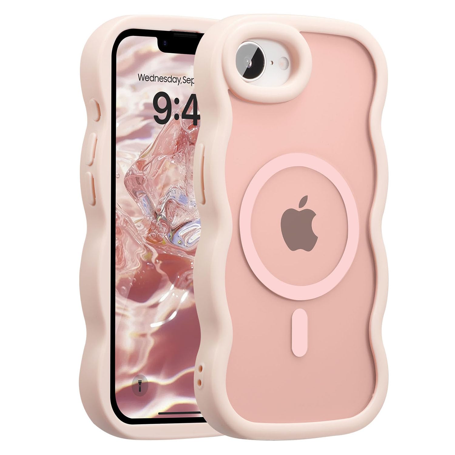 UEEBAI 対応 iPhone 17e/iPhone 16e 用の ケース 透明 TPU ウェーブデザイン スマホケース クリア 可愛い 人気 おしゃれ ケース MagSafe対応 薄型 軽量 耐衝撃 波型 バンパー スマホケース - ピンク