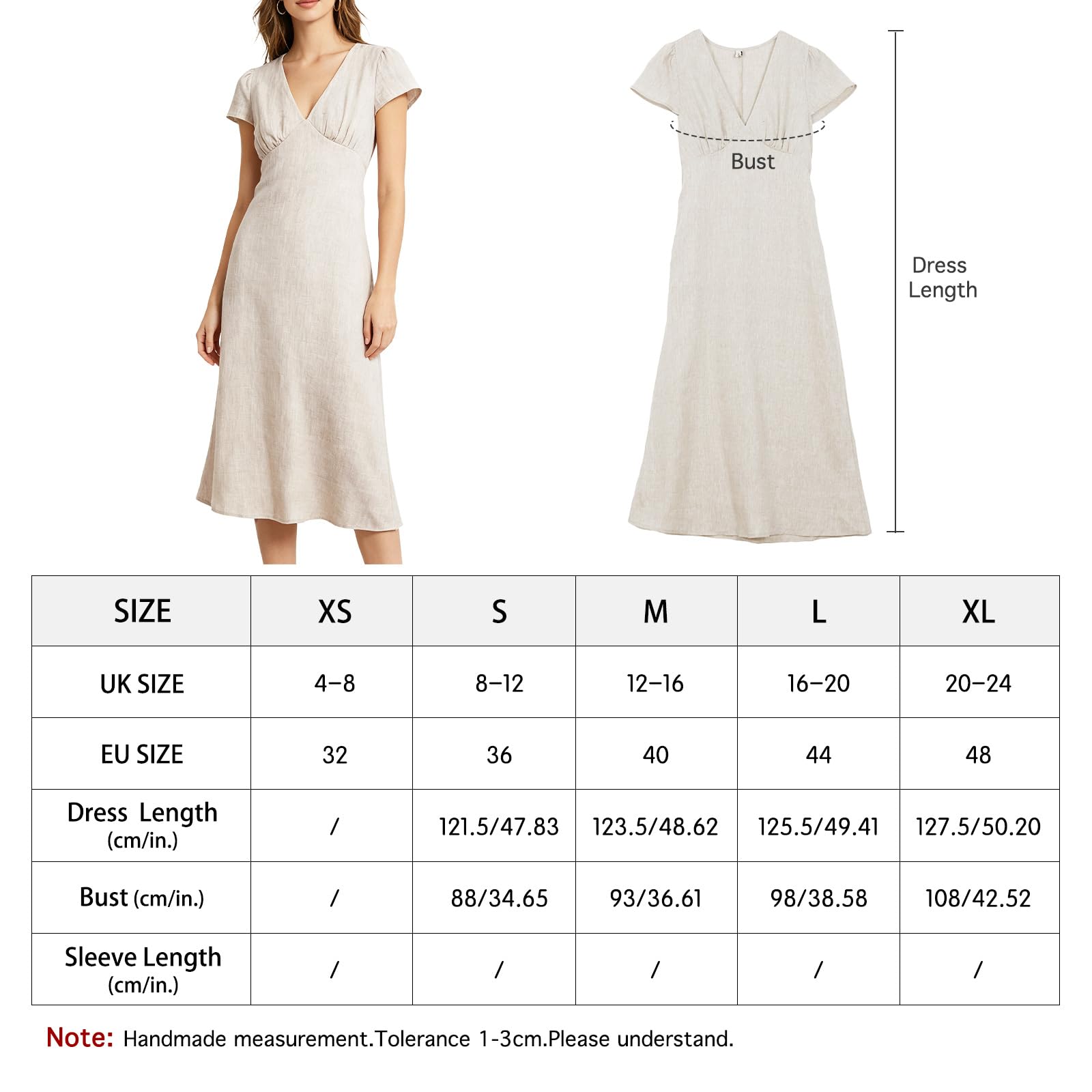 Amazhiyu Vestido de lino para mujer, de lino, de verano, manga corta, cuello de pico, vestido maxi, vestido de verano, vestido maxi, vestido de playa, vestido largo para el tiempo libre, con cinturón