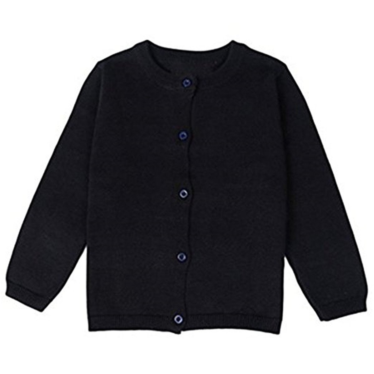 Little Girls Cute Crew Neck Long Sleeve Button-Down Solid Cotton Fine Knit Cardigan Sweaters