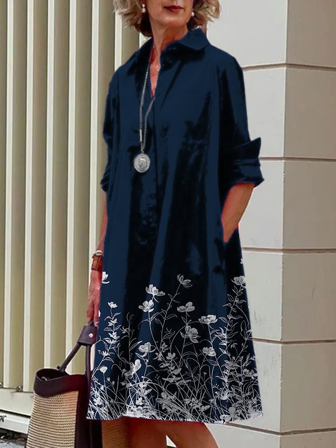 Shirt Dress for Women Floral Plus Size Long Sleeve Collared Button Down 2025 Summer Casual Midi Tunic Tshirt Dress - Image 2