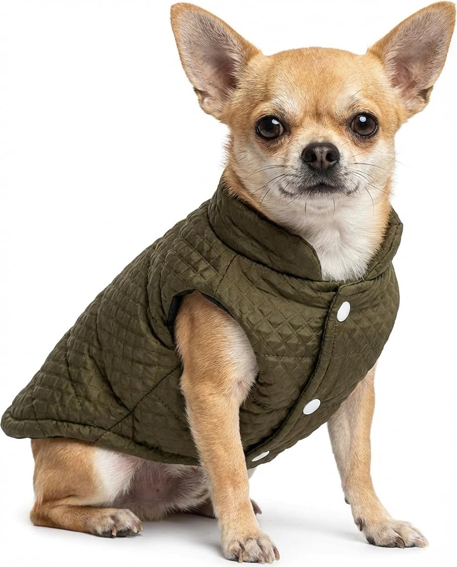 Soft Warm Small Dog Coats Lightweight Pet Dog Winter Jackets for Small Medium Dogs Puppy Cold Weather Coat Pet Clothes, Green, Large