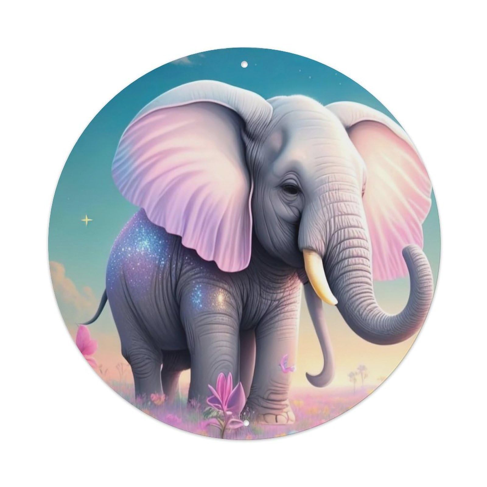 Animal Artwork Happy Elephant Vintage Metal Tin Sign Plaque Wall Decor for Cafe, Club Bar, Office, Garden Metal Poster 8x8Inch
