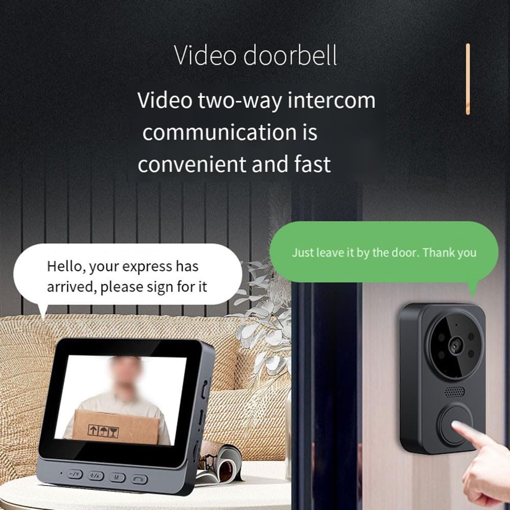 Sonnette vidéo WiFi sans fil, écran de 4,3", sonnette vidéo intelligente avec caméra à piles, vision nocturne, prise en charge audio bidirectionnelle, carte TF