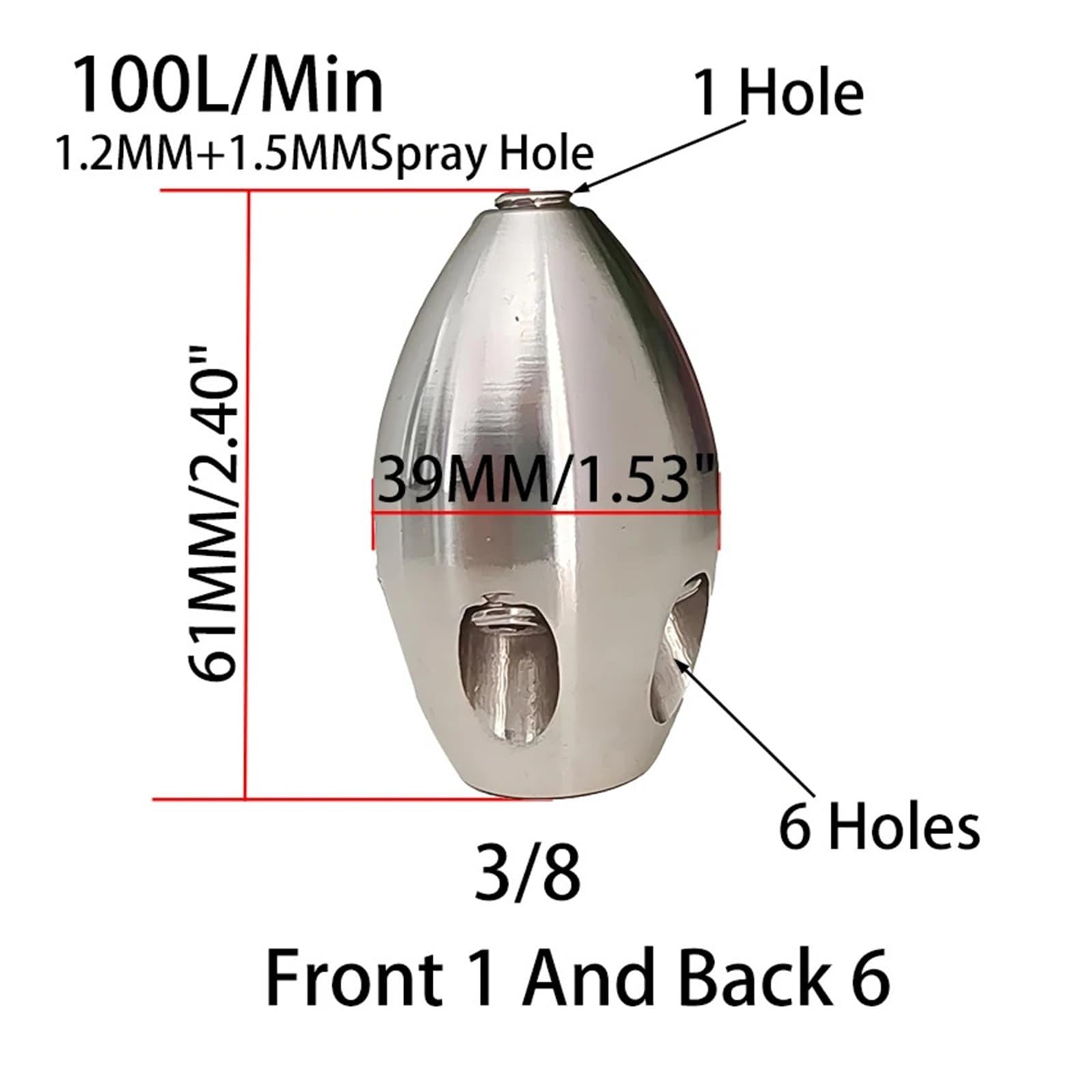 Boquilla de rosca interna de 3/8, tubería de limpieza de alta presión, orificio de cerámica for camión, 40-170L/min(100L Front 1 Rear 6)