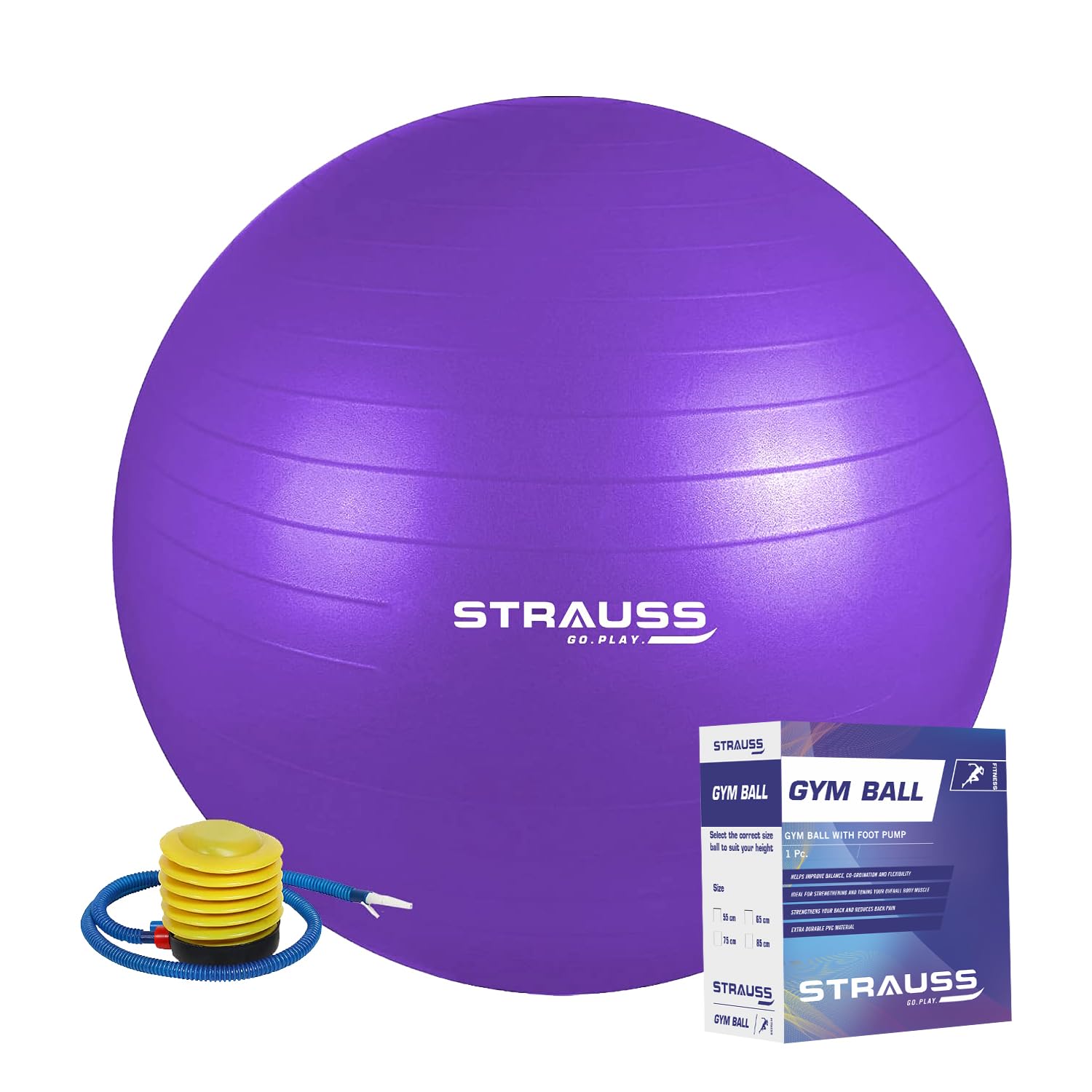 STRAUSS Anti-Burst Rubber Gym Ball with Free Foot Pump | Round Shape Swiss Ball for Exercise, Workout, Yoga, Pregnancy, Birthing, Balance & Stability, 85 cm, (Purple) (B07QJ53F7V) Amazon Price History, Amazon Price Tracker