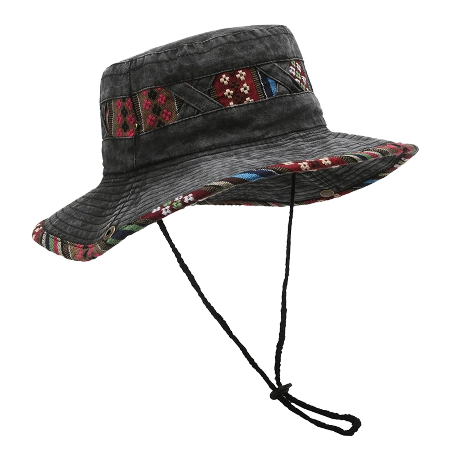 Maxtonser Stylish Ethnic Print Fisherman Hat Comfortable Cotton Blend Ventilated Design For Outdoor Festivals Travel