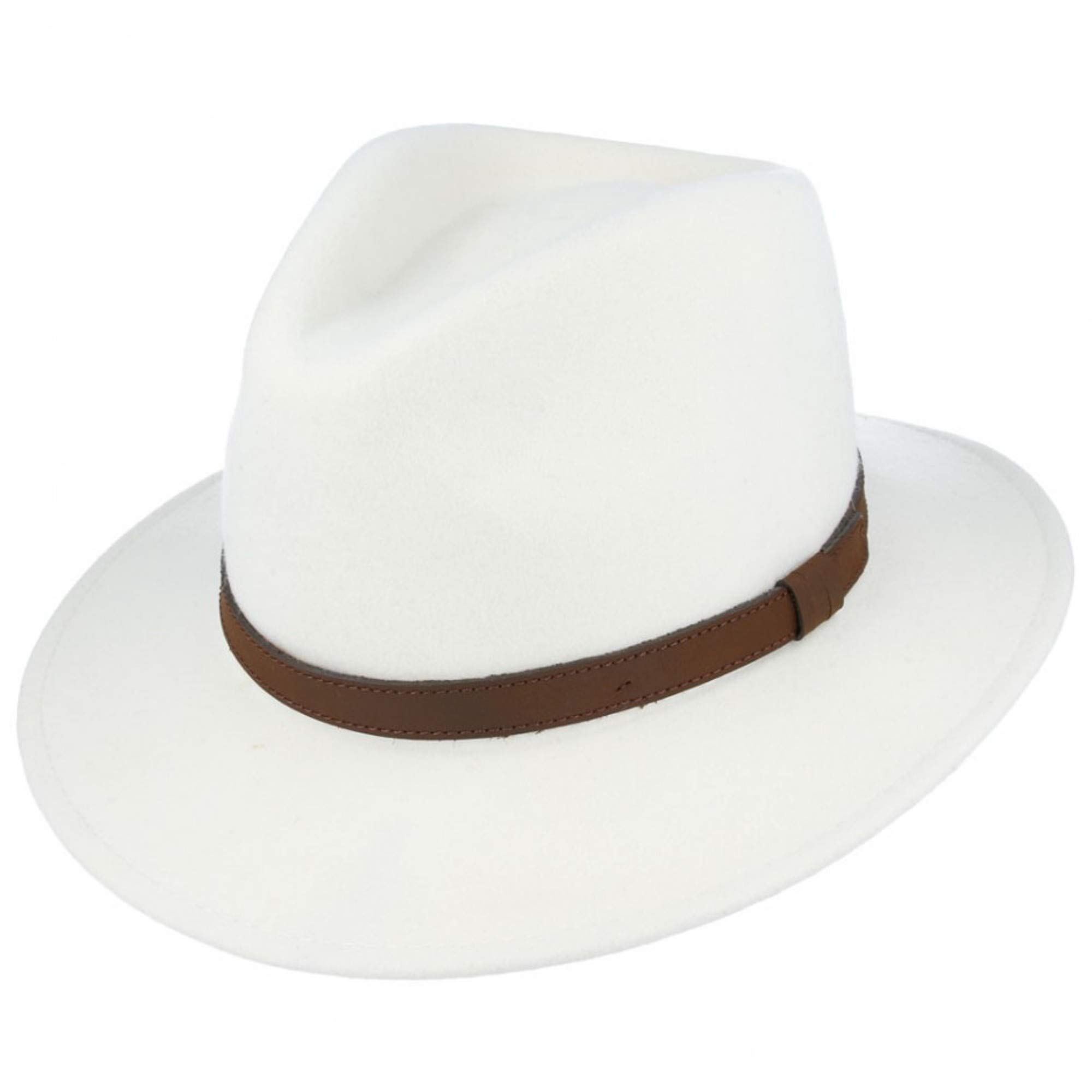 Crushable Hand Made Fedora Trilby Hat with Leather Type Band 100% Wool (XLarge(61), White)