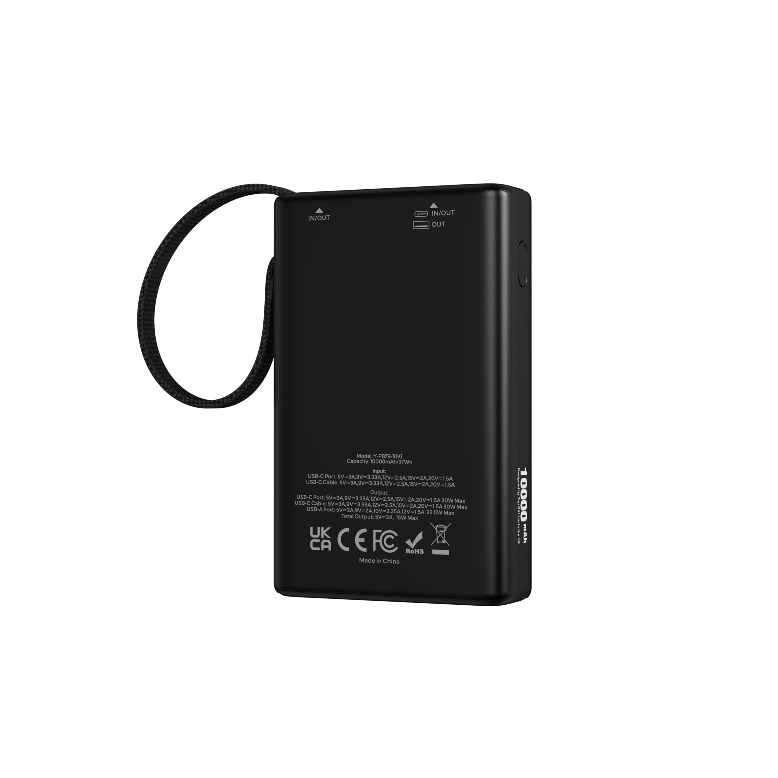 WYE Power Bank da 10000 mAh con cavi USB-C e 8 pin integrati, ricarica rapida PD da 30 W, display a LED, batteria portatile per iPhone, Samsung, Google Pixel, tablet e altro, nero