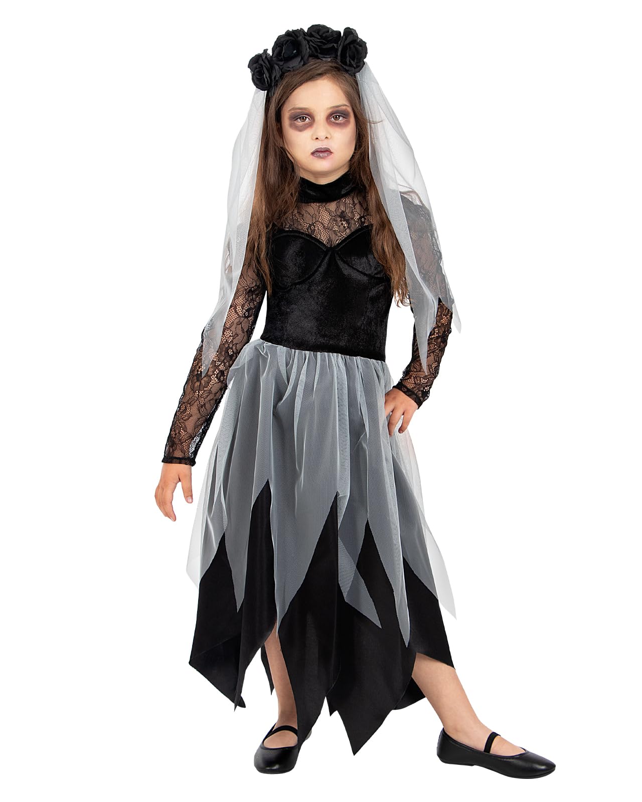 Funidelia Disfraz de novia fantasma para niña, Incluye vestido y diadema con
