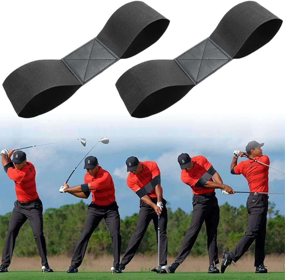Golf Swing Armband Trainer Aid Grip Secret Arm Band Trainer, Golf Training Aids Professional Motion Posture Correction For Men Women Kids (2 Pack Golf Swing Band, Black)