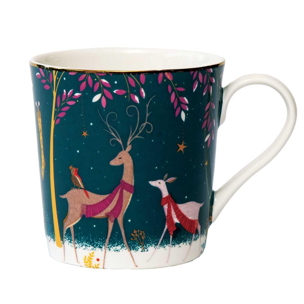 Sara Miller London Green Woodland Tales Mug, Deer & Robin,