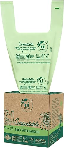Miniatura 8 de UNNI Bolsas compostables para camisetas con asa de corbata, 3 galones, 11.35 litros, 100 unidades, 0.68 mil, pequeñas bolsas de basura de desechos