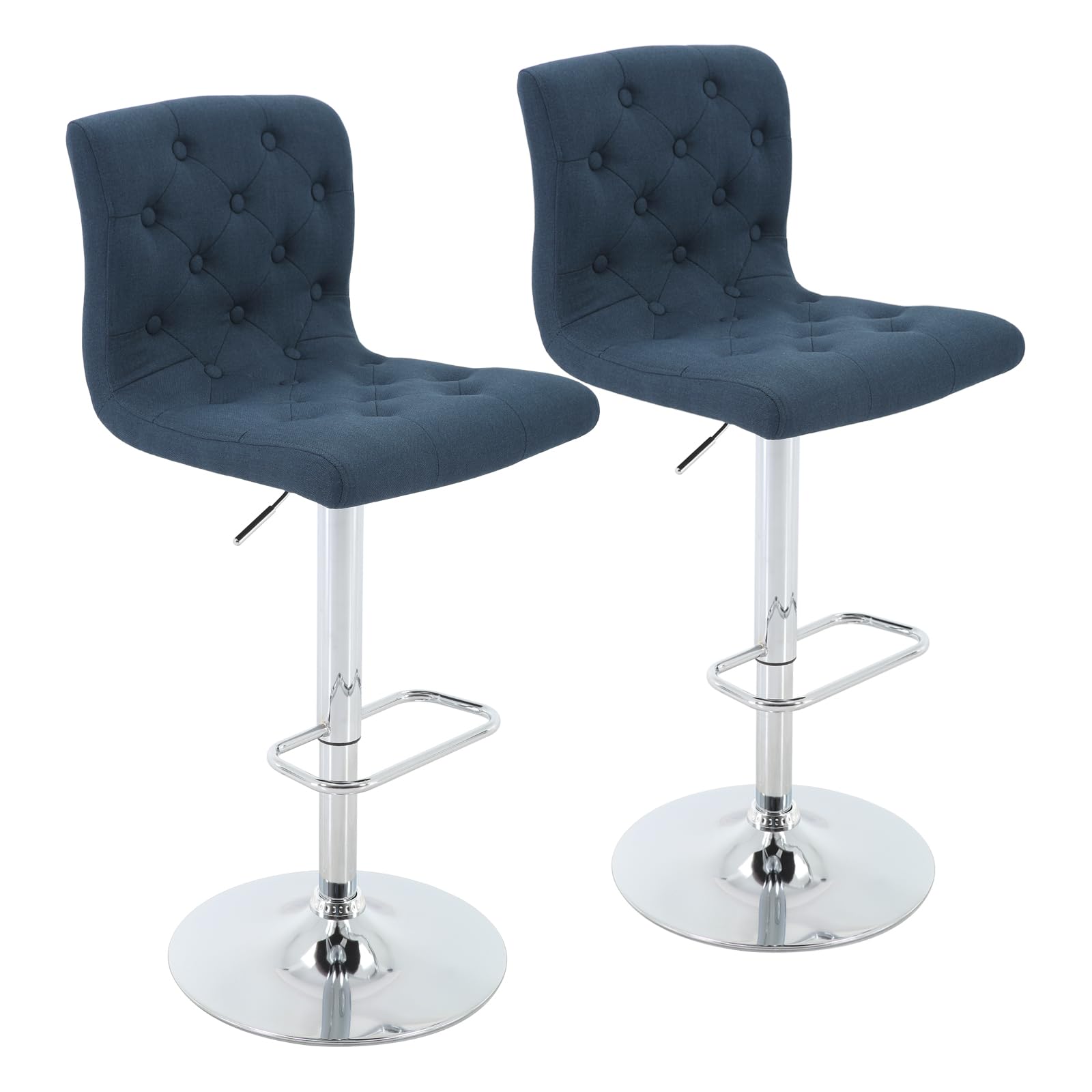 Brage Living Tufted Fabric Bar Stools Set of 2, Adjustable Swivel Counter Height Barstools with Back, Upholstered Armless Airlift Bar Chairs for
