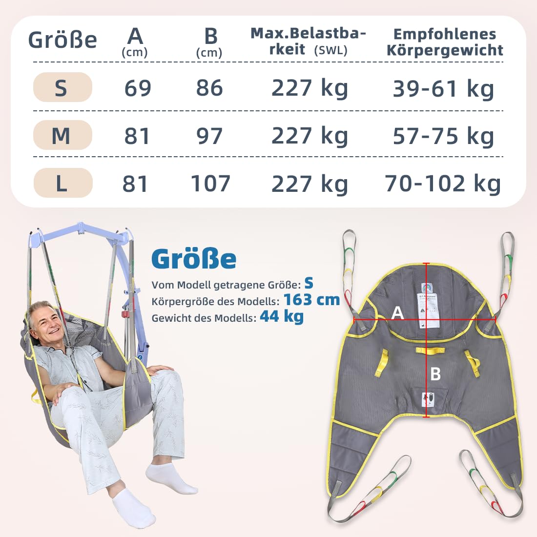 Ehucon Patient Lift Geteilter Bein-Gurt mit Lendenstütze, Patientenhubgurt für Transfer, Lagerung und Heben, Tragfähigkeit 500 lbs (Purpurgrau, Mittel)