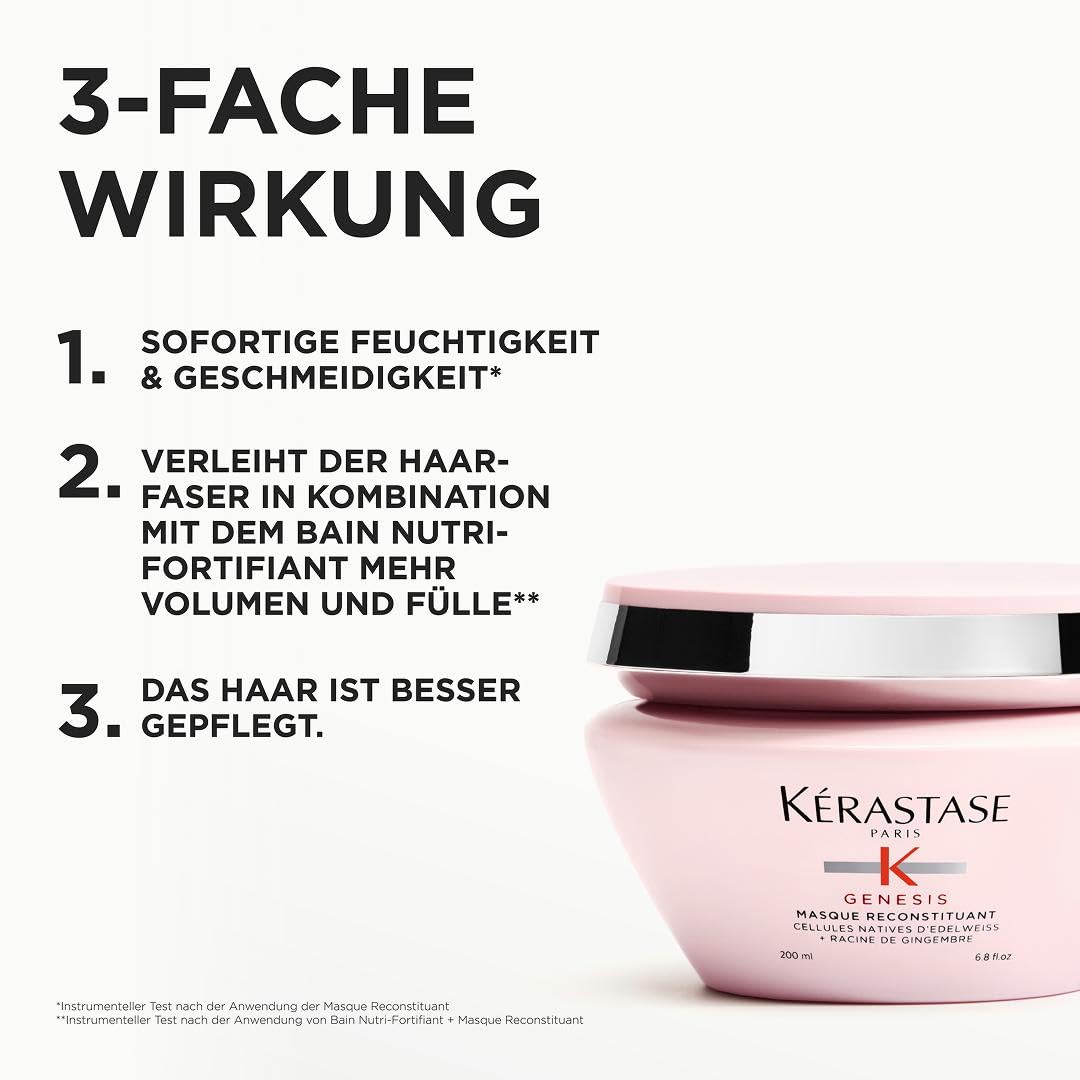Kérastase Stärkende Haarmaske für brüchiges und strapaziertes Haar, Aufbauend und effektiv gegen Haarausfall, Masque Reconstituant, Genesis, 200 ml