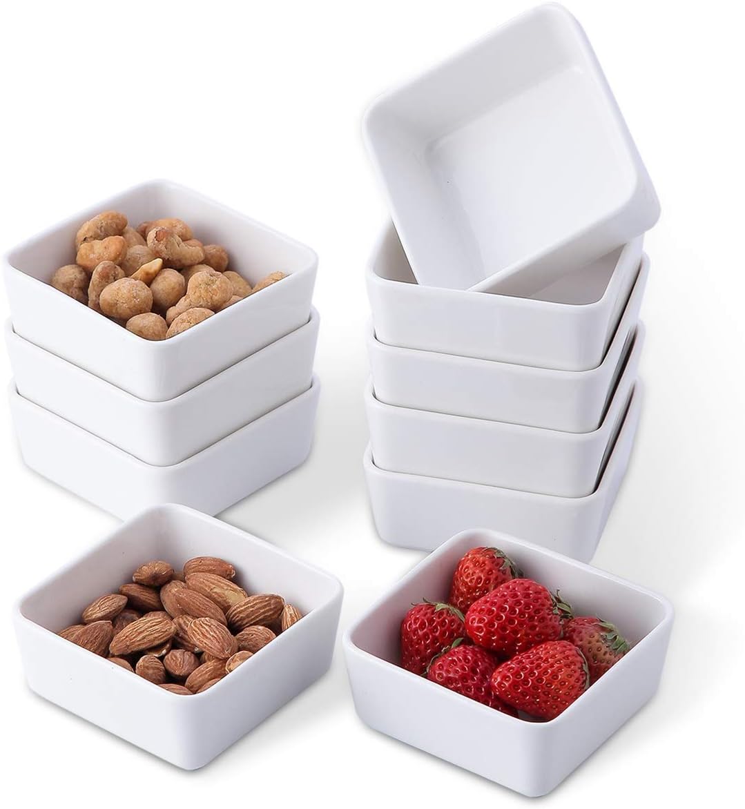 FIVEAGE 6OZ 3.5 Inch Porcelain White Ramekins Set of 10