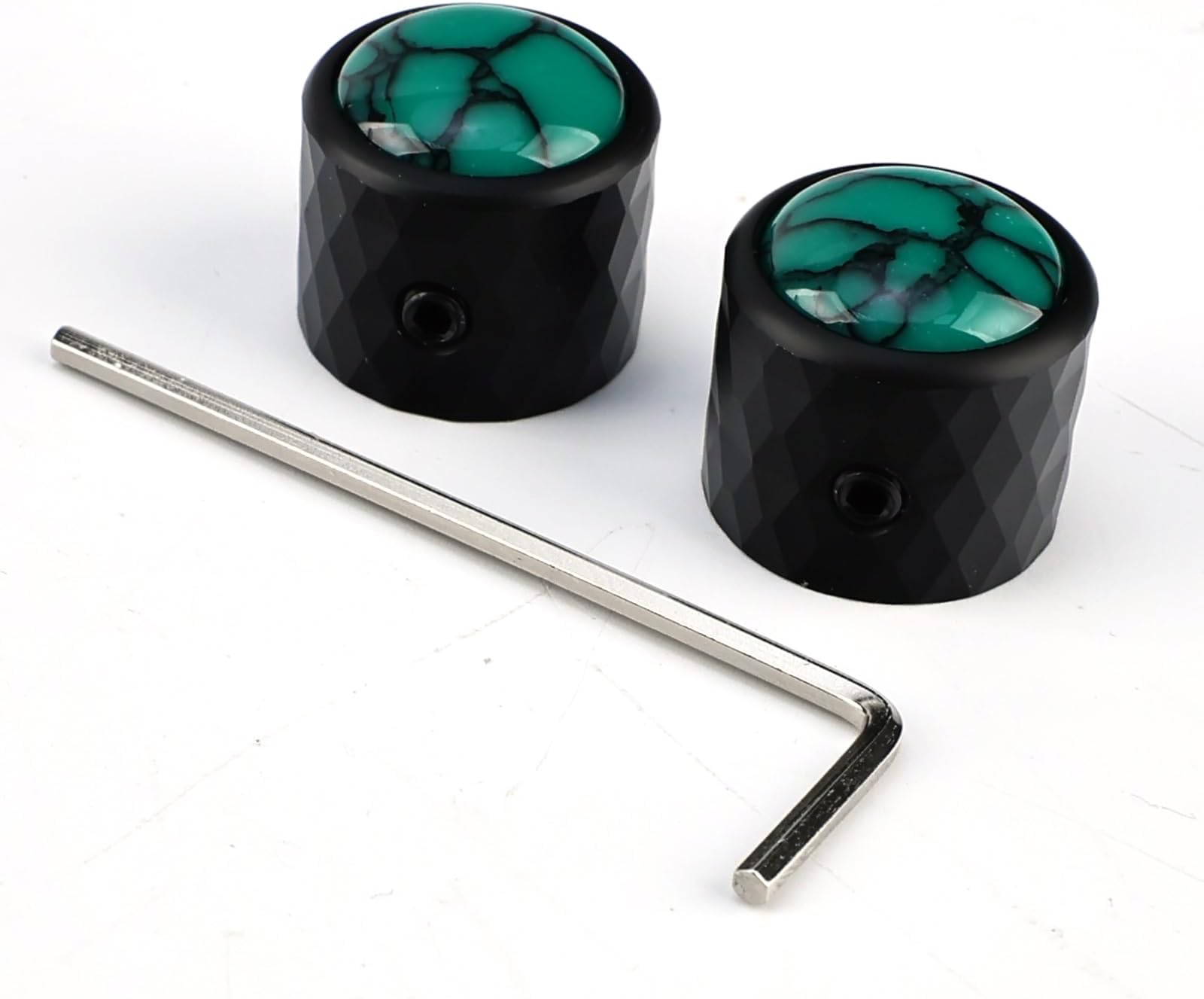 2Pcs Dome Aluminum Alloy Guitar Knobs 6.5mm（1/4"） Potentiometer Shaft Metal Volume Tone Control Knobs for Electric Bass Guitar Replacement Parts (Green Jade Pattern Top - Black Body)