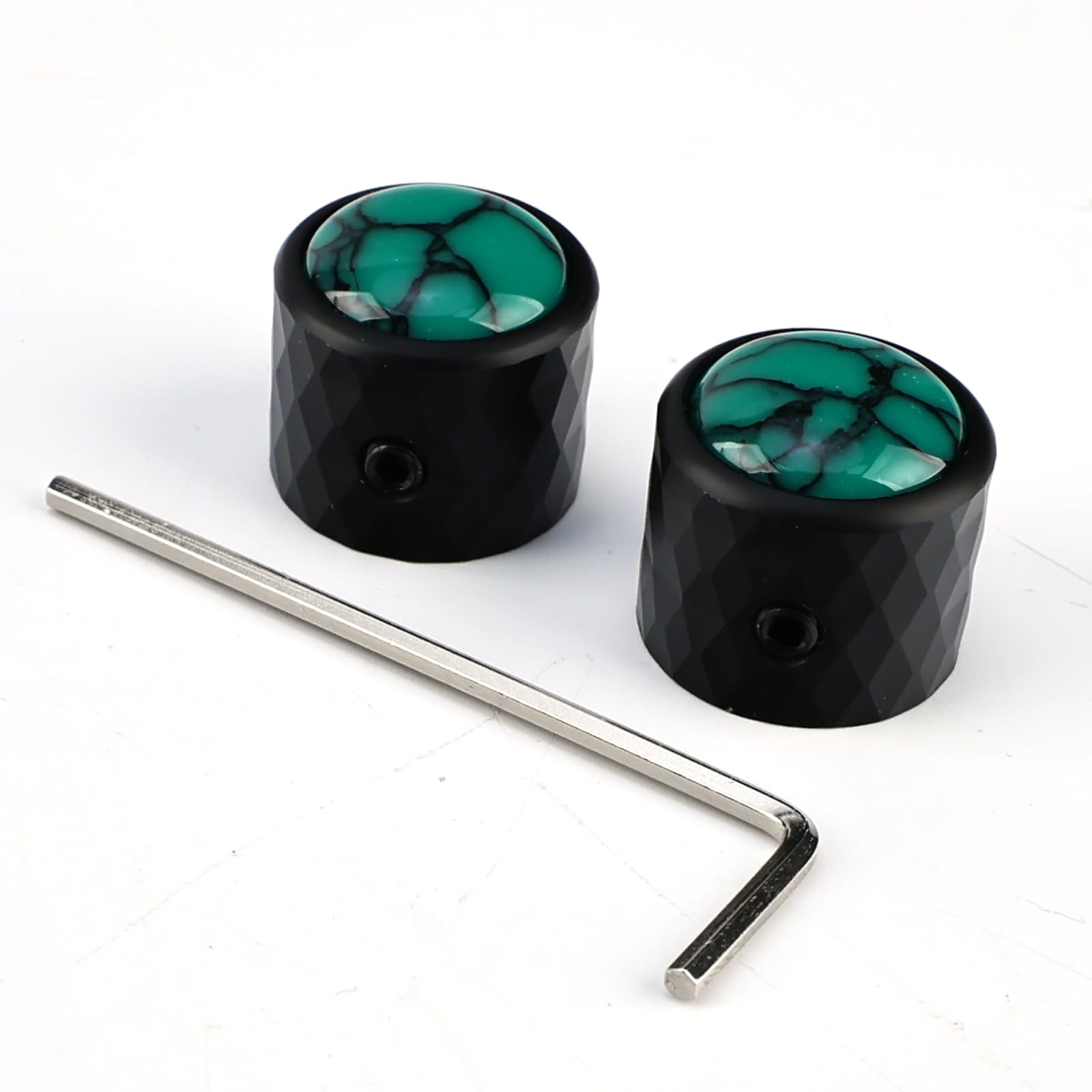 2Pcs Dome Aluminum Alloy Guitar Knobs 6.5mm（1/4"） Potentiometer Shaft Metal Volume Tone Control Knobs for Electric Bass Guitar Replacement Parts (Green Jade Pattern Top - Black Body)
