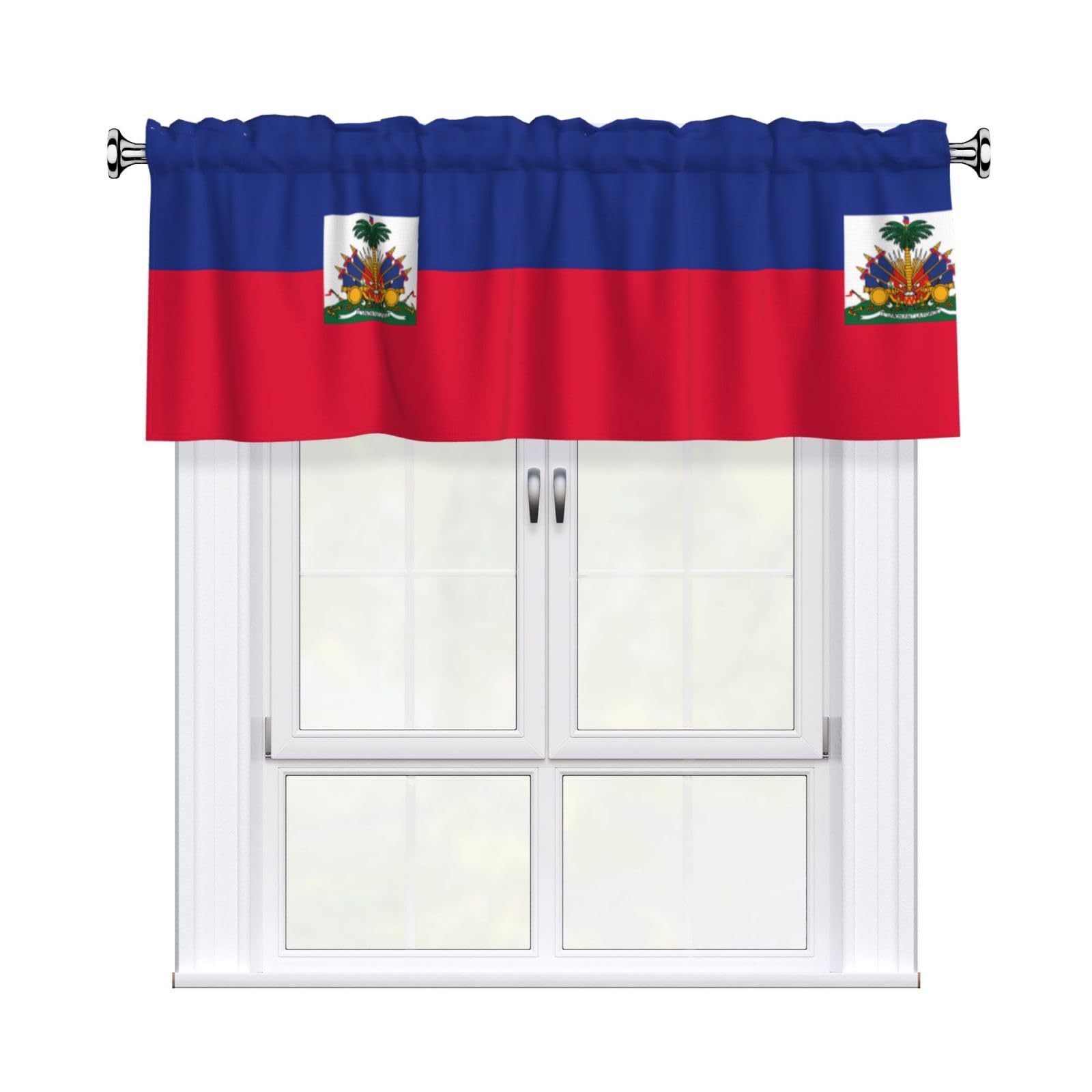 HJFCZH Haitian flag Prints Curtain Valance 54x18in - Peach Skin Kitchen Window Layer, Filtered Light & Quick-Install Rod Pocket Cover