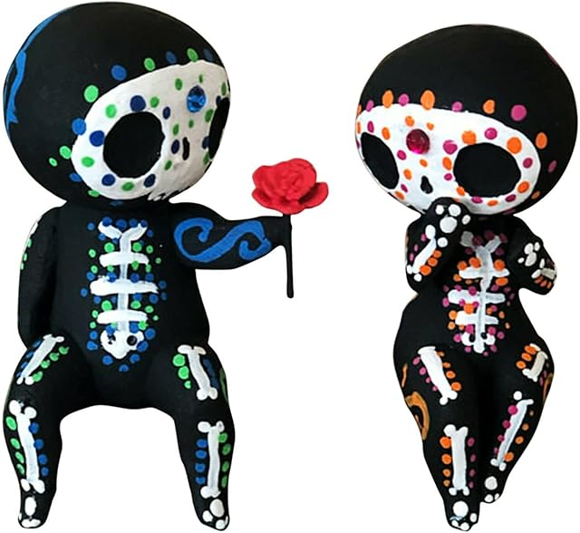 Busdeals Sugar Skull Couple Figurines, Lovely Hand Painted Crafts Resin Skull Head Statue, Tabletop Ornaments for Home Garden Indoor Outdoor, Home Wedding Decoration Gifts(Flowers Express)