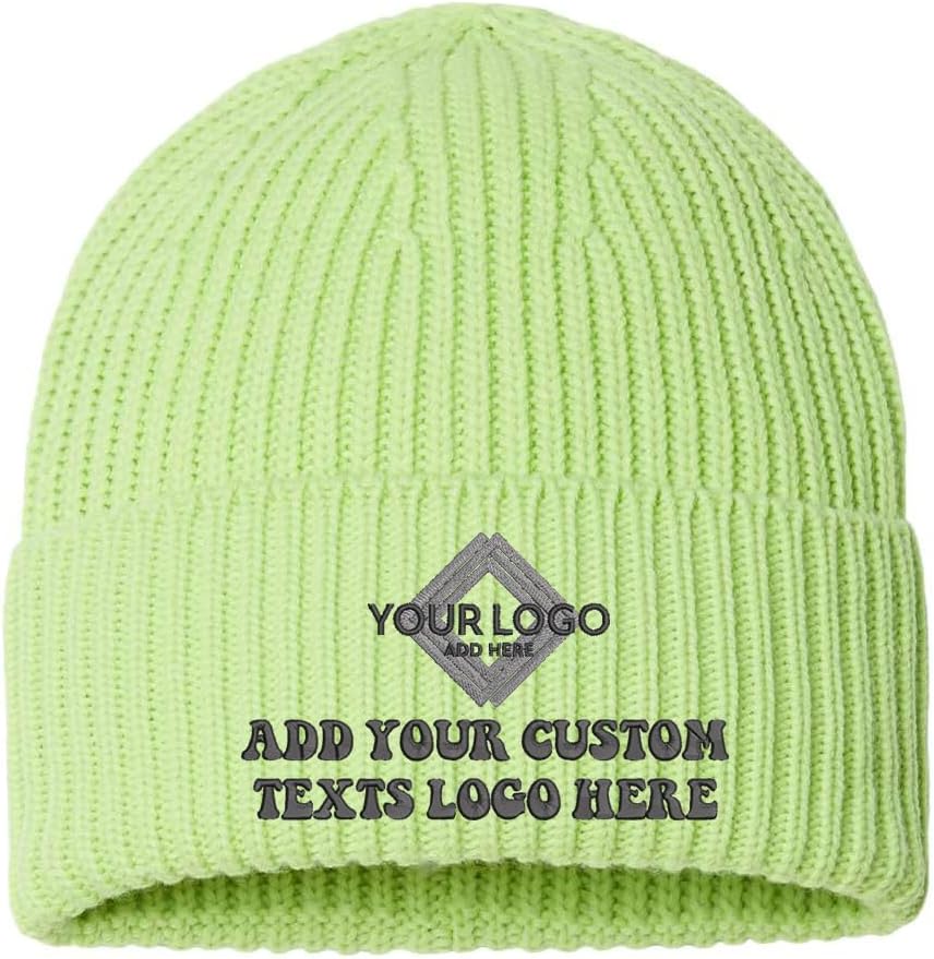 INK STITCH Unisex Oak Atlantis Custom Personalized Add Your Logo Texts Chunky Beanie Hats